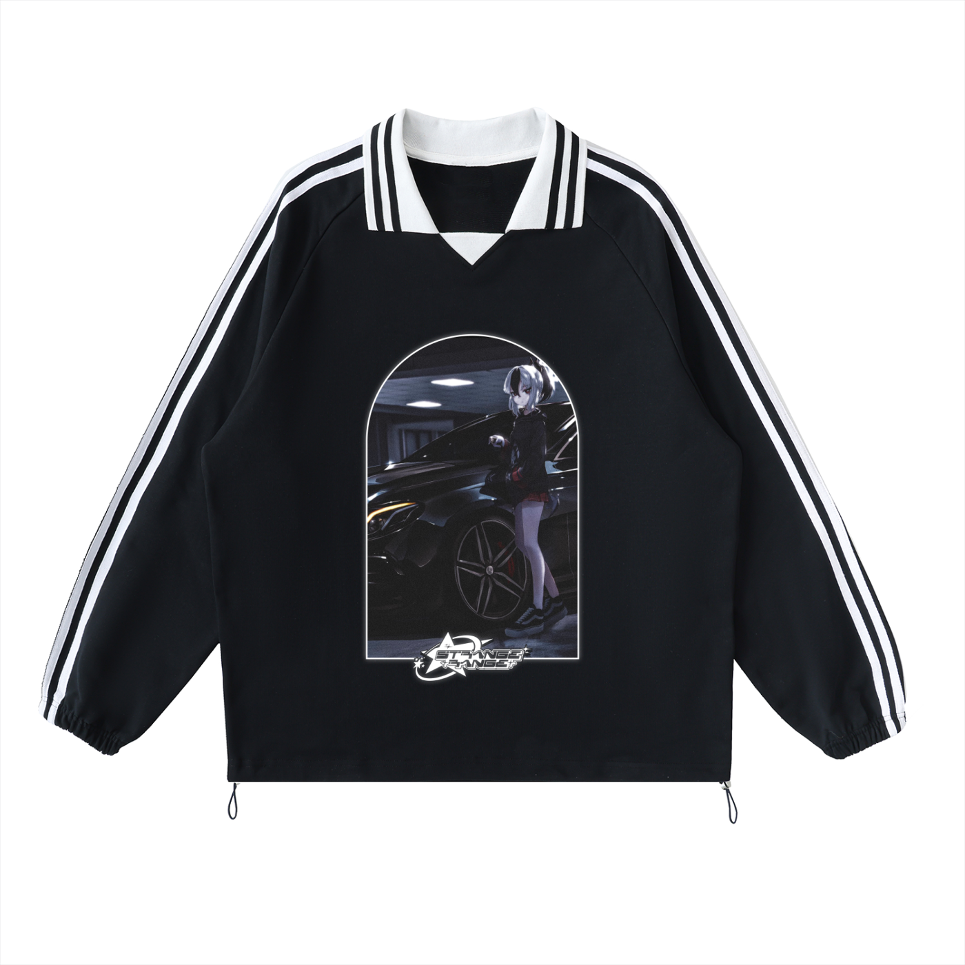 Contrast Striped Lapel Collar Sweatshirt